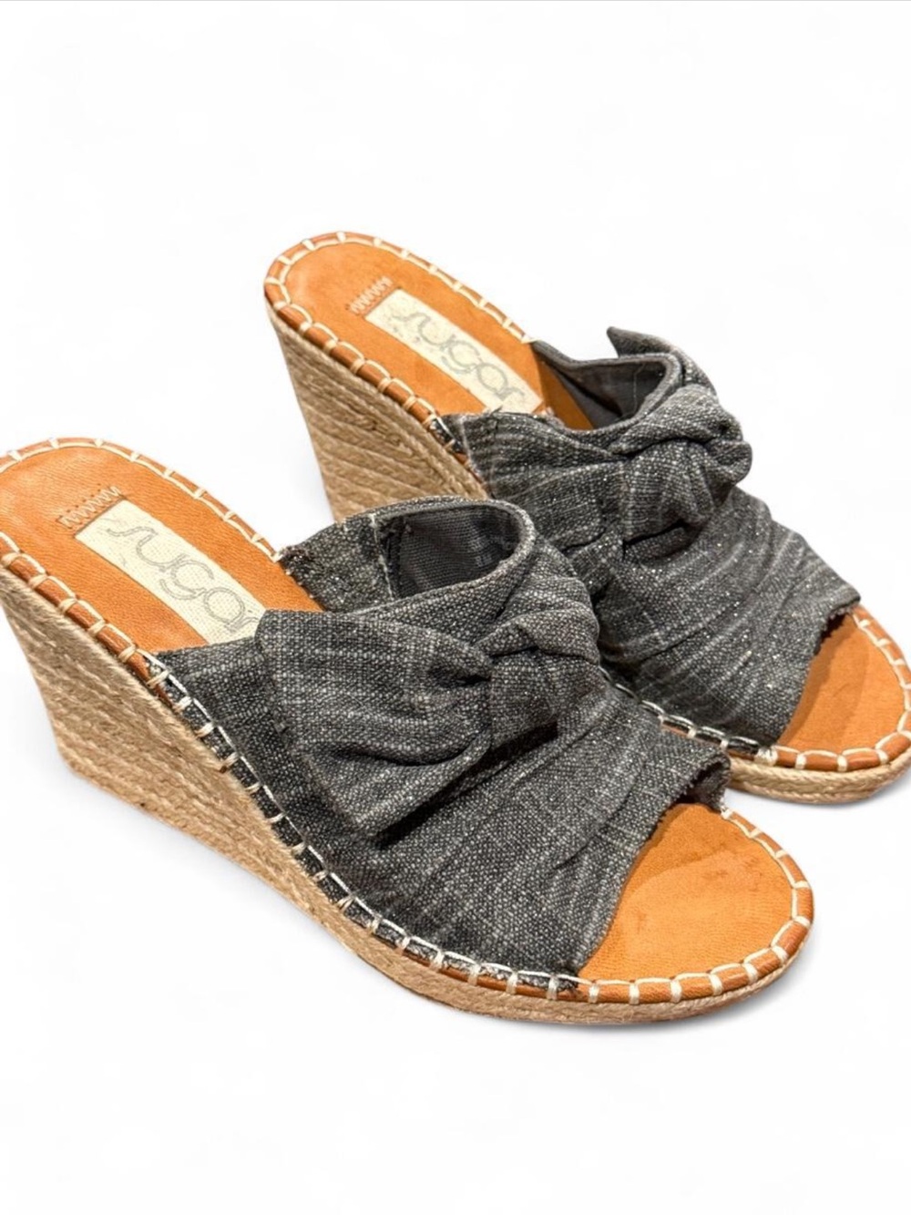 Sugar Gray Knot-Top Espadrille Wedge Sandals